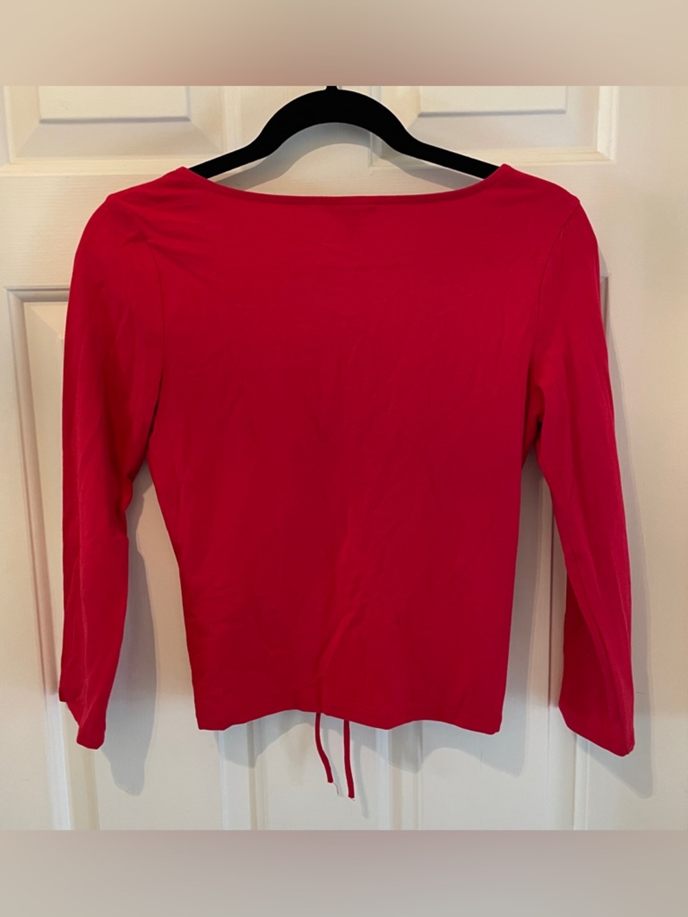 GUESS Red V-Neck Ruched Drawstring Top - Picture 5 of 10